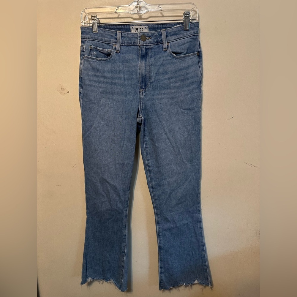 Paige Rory Crop Flare Raw Hem Medium Wash Jeans Size 28‎ Hippie Boho